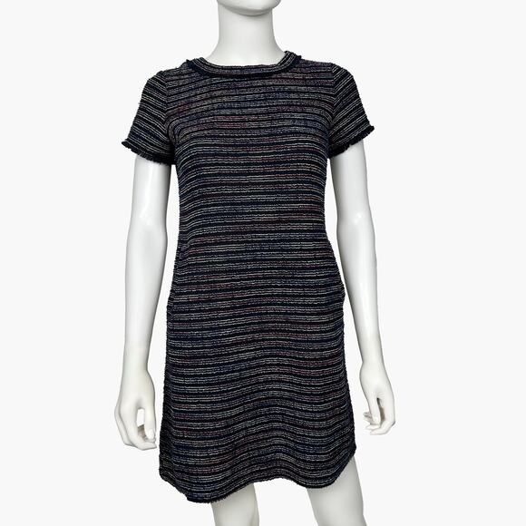 LOFT Dresses & Skirts - LOFT Women's Navy Blue/Rainbow Striped Tweed Shift Dress (Multi-Color | Size OP)